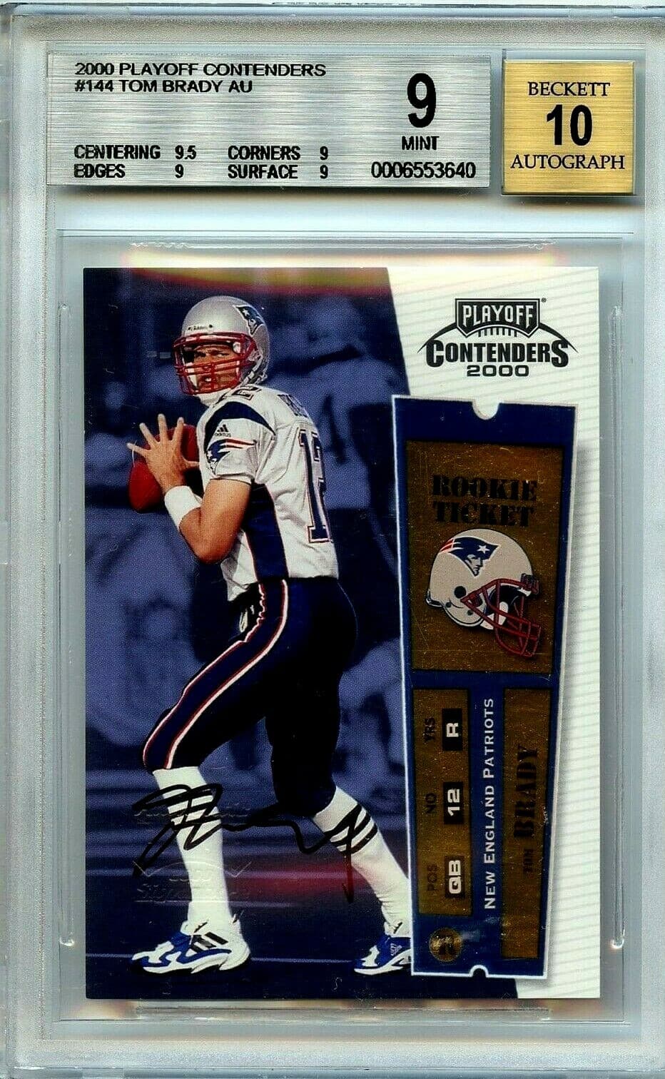 2000 Playoff Contenders Tom Brady Rookie Ticket Auto #144