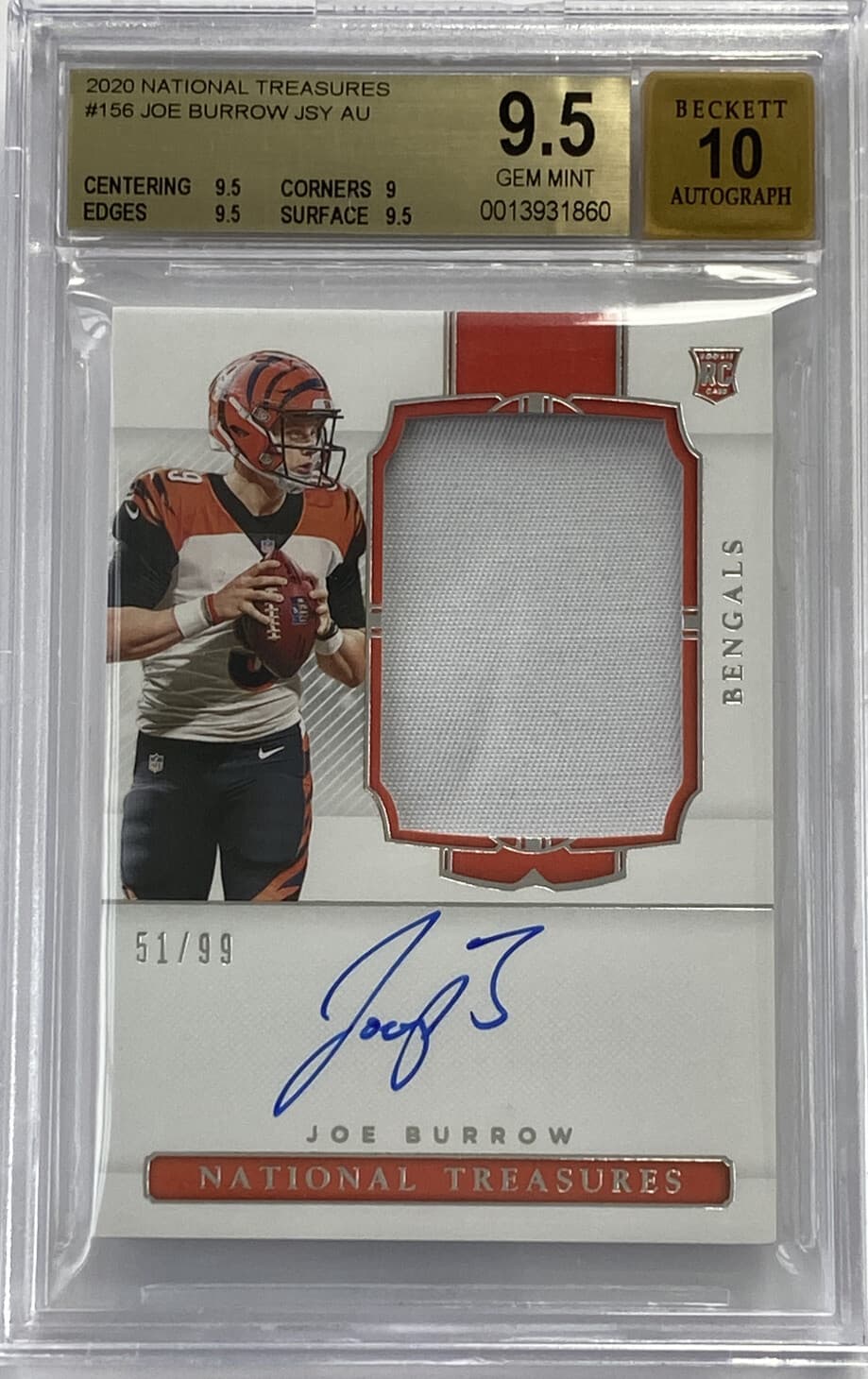 2020 Panini National Treasures Joe Burrow Rookie Patch Auto