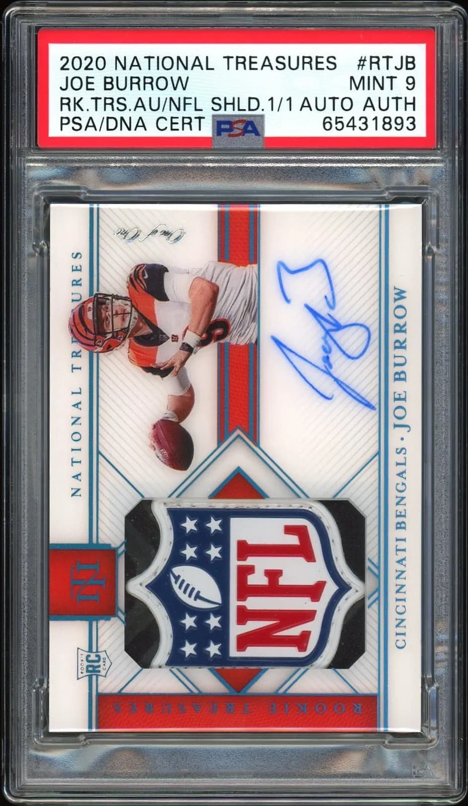 2020 Panini National Treasures Joe Burrow Rookie Treasures Auto NFL Shield