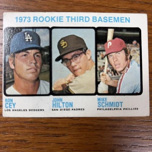 1973 Topps Rookie Third Basemen Ron Cey, John Hilton, and Mike Schmidt #615