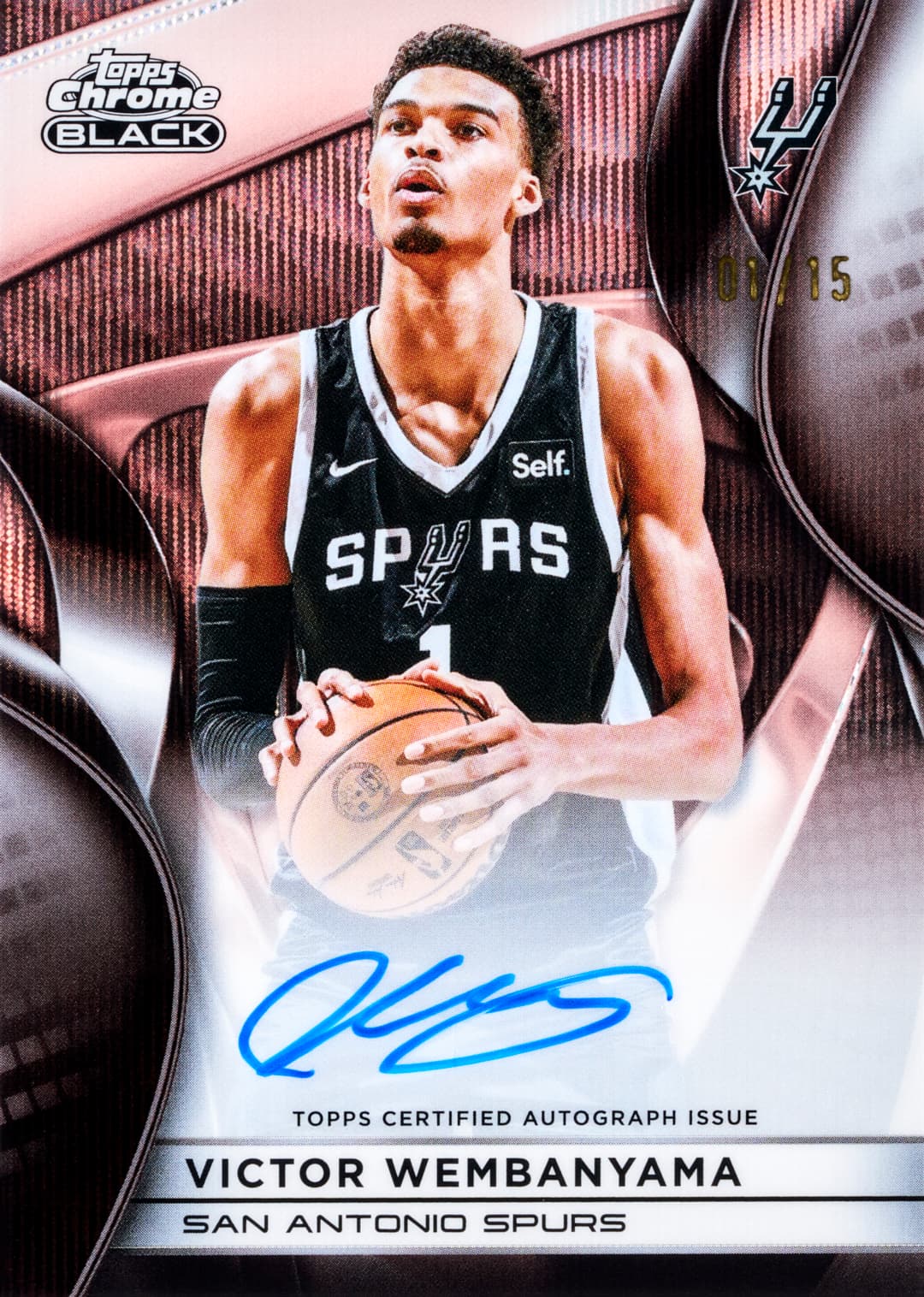 2025-26 Topps Chrome Black Basketball Victor Wembanyama Autograph Rose Gold Wave Refractor /15